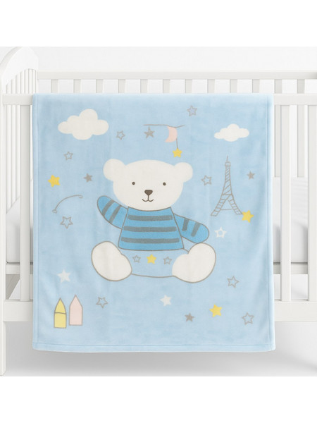 Cosmin Bear Κουβέρτα Κούνιας Βελουτέ 110x150 Γαλάζια 40004