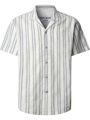 Pepe Jeans Ανδρικό Πουκάμισο Βαμβακερό Ριγέ Κοντομάνικο Κανονική Γραμμή Λευκό PM3091195-804