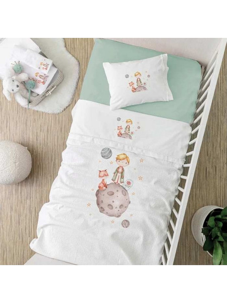Borea Little Prince Κουβέρτα Κούνιας Πικέ 110x140 Λευκή Πράσινο Mint