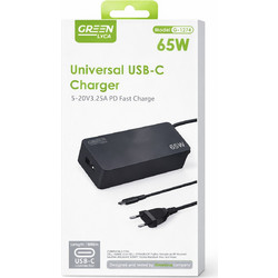 Green Lyca 70040444 USB-C Φορτιστής Laptop 65W με Αποσπώμενο Καλώδιο Τροφοδοσίας