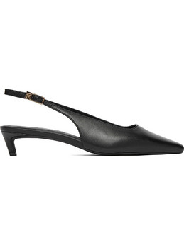 Tommy Hilfiger Γόβες Slingback Δερμάτινες με Λεπτό Χαμηλό Τακούνι Μαύρες FW0FW09009