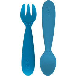 Ezpz Mini Utensils Σετ Εκπαιδευτικό Βρεφικό Πιρούνι & Κουτάλι Σιλικόνης 12m+ Μπλε 2τμχ