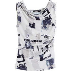 Desigual Breaking News Γυναικείο Καλοκαιρινό Crop Top Λευκό 25WWTK10-1000