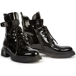 Versace 19V69 Γυναικεία Αρβυλάκια Λουστρίνι Μαύρα με Χοντρό Χαμηλό Τακούνι AMA164-M238VB