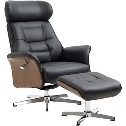 HOMCOM Πολυθρόνα Relax με Υποπόδιο Περιστρεφόμενη Ανακλινόμενη Δερματίνη Μαύρη 839-550V00BK