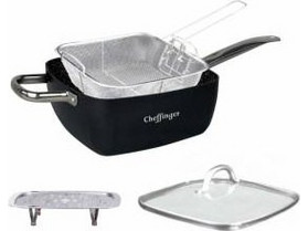 Cheffinger Τηγάνι Αλουμινίου Μαρμάρινη Επίστρωση με Καπάκι 24x24cm CF-FA04