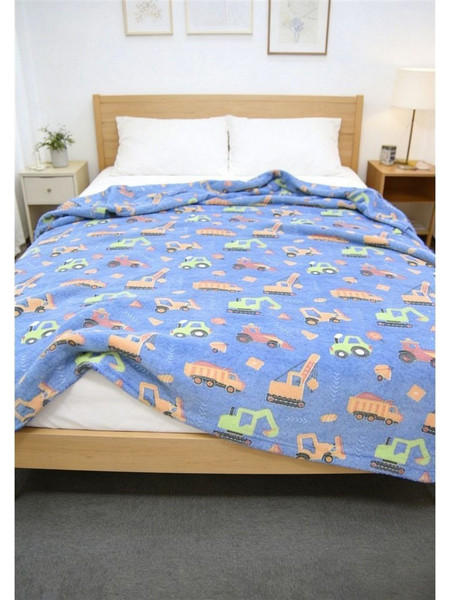 Dimcol Bulldozer Παιδική Κουβέρτα Fleece Οχήματα Φωσφοριζέ 175x225 Γαλάζια