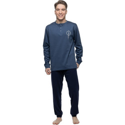 Galaxy Χειμωνιάτικες Ανδρικές Πιτζάμες Βαμβακερές με Κουμπιά Μπλε 812-26