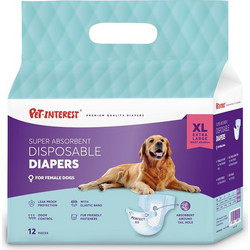 Pet Interest Πάνες Βρακάκια για Θηλυκό Σκύλο με Αυτοκόλλητα XL 15-25kg 40-60cm 12τμχ