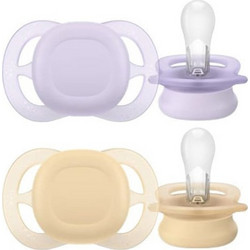 Philips Ultra Air Ορθοδοντικές Πιπίλες Σιλικόνης 0-6m Μωβ Μπεζ 2τμχ SCF085/30