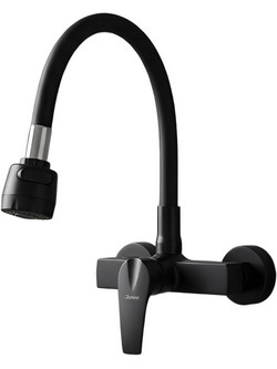 Bonken HT-4512 Μπαταρία Κουζίνας Πάγκου Διπλής Παροχής Ανάμεικτη με Εύκαμπτο Ρουξούνι Μαύρη