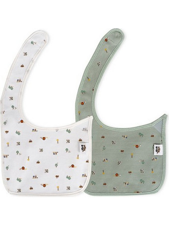 Interbaby Granja Koala Σετ Αδιάβροχες Σαλιάρες Υφασμάτινες με Αυτοκόλλητο Λευκές 2τμχ