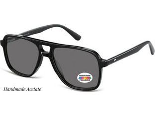Sunoptic AC366-SS Ανδρικά Γυαλιά Ηλίου Aviator Κοκάλινα Μαύρα με Μαύρο Φακό