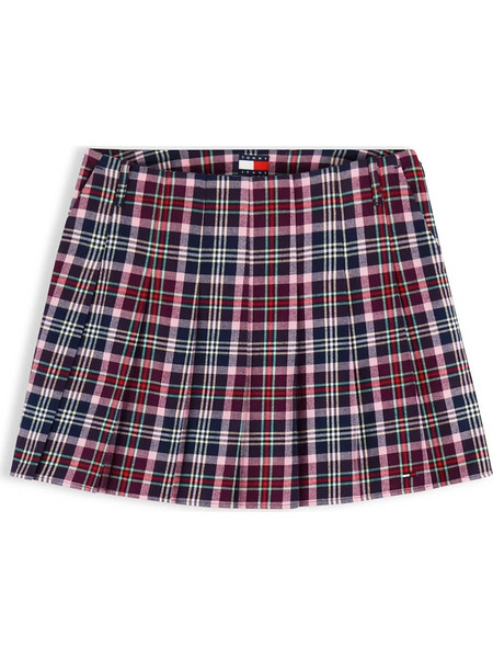 Tommy Jeans Μίνι Φούστα Υφασμάτινη Πλισέ Καρό Μαύρη Μπορντό Ροζ DW0DW23441-0MH