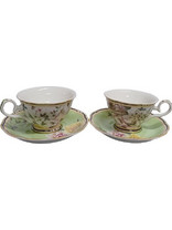Karvounis Bros Green Yellow Flowers Σετ Φλιτζάνια Ελληνικού Καφέ & Τσαγιού Πορσελάνης Πολύχρωμα 250ml 2τμχ M35670B-3