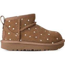 UGG Classic Ultra Mini Shiny Dots Παιδικά Μποτάκια Καφέ Suede με Φερμουάρ & Γούνα 1180422T