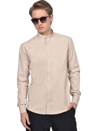 Berto Lucci Ανδρικό Πουκάμισο Μακρυμάνικο Slim Fit Μπεζ 04262-1250-5008