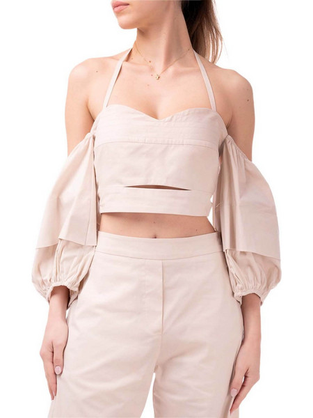 Moutaki Γυναικείο Καλοκαιρινό Crop Top Βαμβακερό Nude 25.01.05