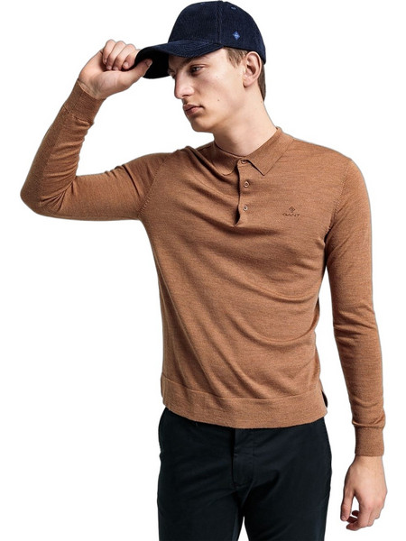 Gant Ανδρική Μπλούζα Polo Μακρυμάνικη Καφέ 3G8050067