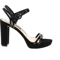 Nine West DAISY Γυναικεία Πέδιλα Δερμάτινα Μαύρα με Χοντρό Ψηλό Τακούνι και Φιάπα