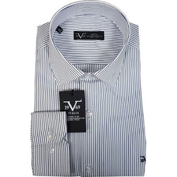 Versace 19V69 Marina 11.27 Ανδρικό Πουκάμισο Βαμβακερό Ριγέ Μακρυμάνικο Κανονική Γραμμή Λευκό