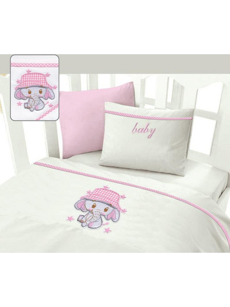 Mc Decor Elephant Σετ Βρεφικά Σεντόνια Κούνιας Βαμβακερά 120x160 Pink