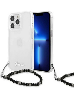 Guess Script Back Cover Transparent / Black Pearls (iPhone 13 Pro Max)