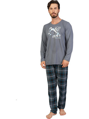 Gazzaz Ανδρική βαμβακερή πυτζάμα Plus Size (1XL-4XL)-104317 Fume
