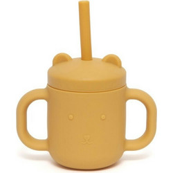 Petit Monkey Ποτήρι Σιλικόνης με Καλαμάκι Ochre 175ml
