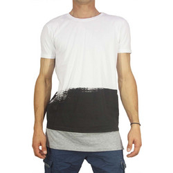 Ανδρικό longline color block t-shirt λευκό-μαύρο με ένθετο τελείωμα 22168-wh