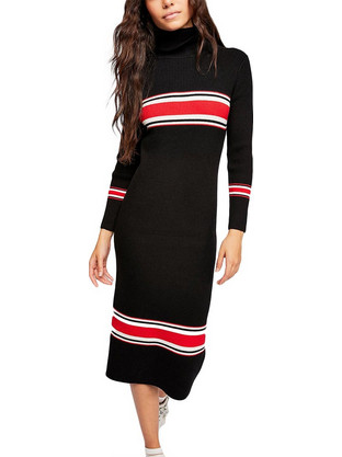 Free People Midi Καθημερινό Φόρεμα Πλεκτό Μαύρο OB832143