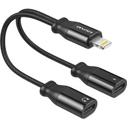 AWEI αντάπτορας Lightning σε Lightning & 3.5mm CL-73, 2A, μαύρος AW-CL-73