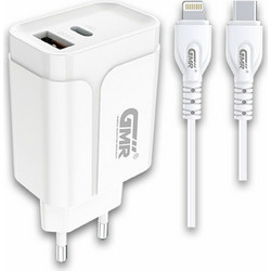 Goms Φορτιστής με Καλώδιο Lightning με Θύρα USB-A & USB-C 20W White S6503297