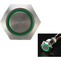 22mm 12V LED illuminated Metal Latching Self-Lock Switch - Green (IP67)