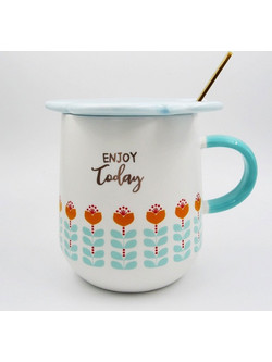 Κούπα Enjoy Today με Καπάκι και Κουταλάκι 370ml