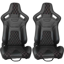 Καθίσματα Bucket R8 Δερματίνη Μαύρα Με M-Power Tri-Color Ραφές Καπιτονέ Ζευγάρι 2 Τεμαχίων