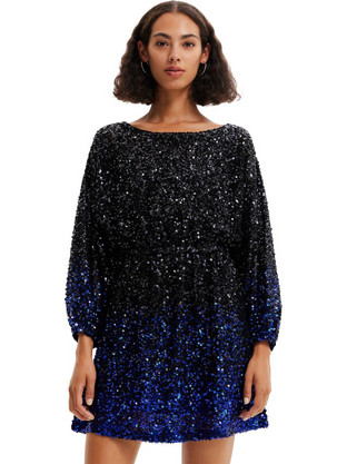 Desigual Saturno Mini Βραδινό Φόρεμα με Παγιέτες Μαύρο 22WWVW64-2000
