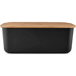 Ψωμιέρα με Ξύλινη Βάση Κοπής Μαύρη 42x19x15.5cm Bread Bin
