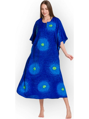 Rima Γυναικείο Καφτάνι Παραλίας Μακρύ Royal Blue Flower 671