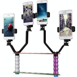 Smartphone Live Broadcast Bracket Dual Hand-held Selfie Mount Kits with 2x V-Bracket + 3x Phone Clips, For iPhone, Galaxy, Huawei, Xiaomi, HTC, Sony, Google and other Smartphones (OEM)
