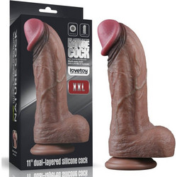 Lovetoy Dual Layered XXL 11" Ρεαλιστικό Dildo με Βεντούζα & Όρχεις 28cm Καφέ