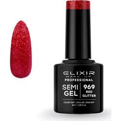 Elixir Semigel 969 Red Glitter Ημιμόνιμο Βερνίκι Νυχιών 8ml