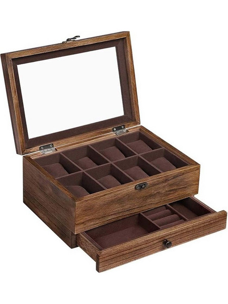 Songmics Watch Box Rustic Walnut 19 x 27 x 12.5 cm JOW008K01