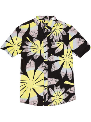 Volcom Bloomin Ανδρικό Πουκάμισο Βαμβακερό Φλοράλ Κοντομάνικο Κανονική Γραμμή Μαύρο Πολύχρωμο