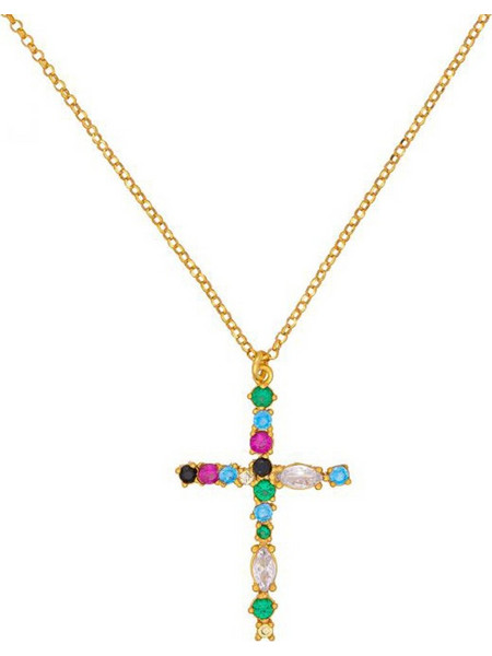 Κολιέ σταυρός της excite fashion jewellery, στολισμένος με πολύχρωμα zircon από επιχρυσωμένο ασήμι, K-117-AS-MYLTI-13, 2871