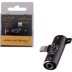 NSP ΜΕΤΑΤΡΟΠΕΑΣ 2 ΣΕ 1 CHARGING AND AUDIO ADAPTER LIGHTNING TO 3.5MM JACK+LIGHTNING BLACK