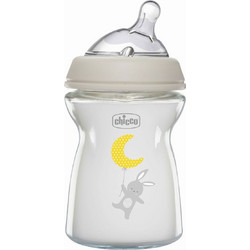 Chicco Natural Feeling Γυάλινο Μπιμπερό με Θηλή Σιλικόνης κατά των Κολικών 0m+ Bunny Grey 250ml