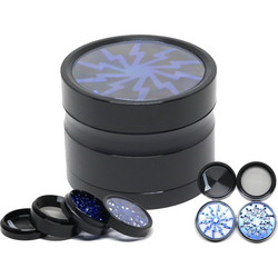 Τρίφτης καπνού AMSTERDAM BLUE BLACK JK07 MIX ALUMINUM 4 parts 60mm με παράθυρο