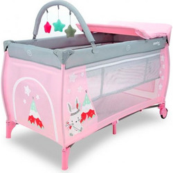 Asalvo Complete Rabbit Tippi Παρκοκρέβατο 2 Επίπεδων με Στρώμα Δίχτυ & Αλλαξιέρα Ροζ Γκρι