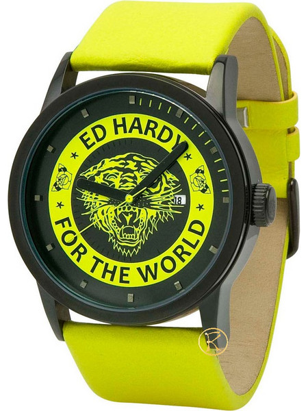 Ed Hardy Punked Yellow Ανδρικό Ρολόι με Κίτρινο Δερμάτινο Λουράκι PK-YW